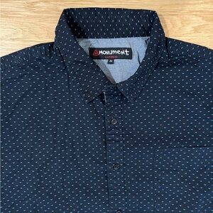 Men’s 2x Geometric Pattern, Short Sleeve Button Down, Blue, Monument